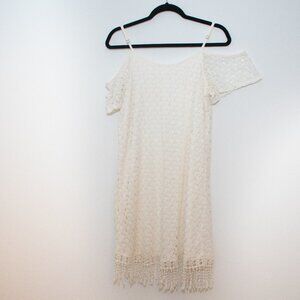 Charming Charlie White Lace/Crochet Spaghetti Strap Cold Shoulder Dress